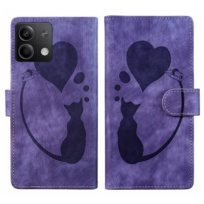 Xiaomi Redmi Note 13 5G Heart & Cat Embossed Multi-Functional Pen Leather Wallet Phone Case with Stand and Card Slots