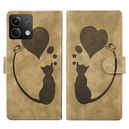 Xiaomi Redmi Note 13 5G Heart & Cat Embossed Multi-Functional Pen Leather Wallet Phone Case with Stand and Card Slots