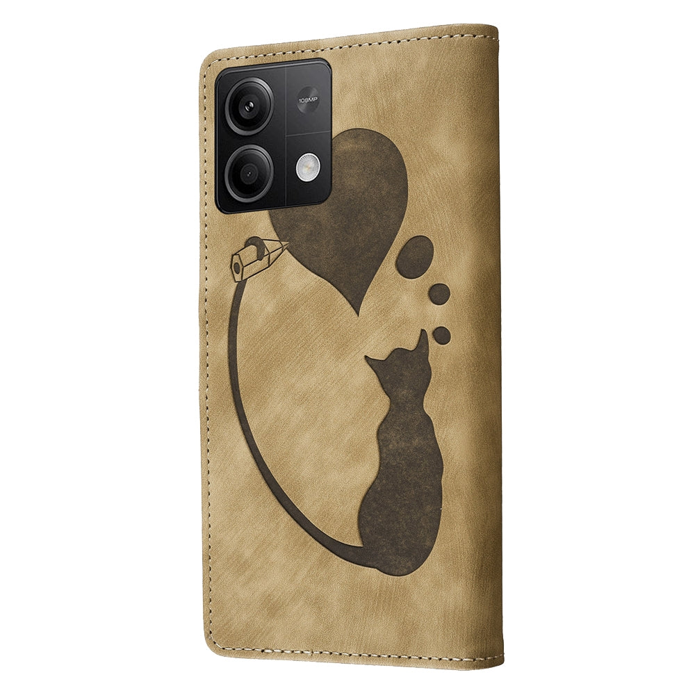 Xiaomi Redmi Note 13 5G Heart & Cat Embossed Multi-Functional Pen Leather Wallet Phone Case with Stand and Card Slots