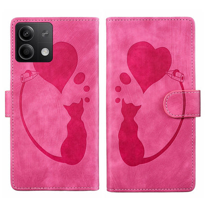 Xiaomi Redmi Note 13 5G Heart & Cat Embossed Multi-Functional Pen Leather Wallet Phone Case with Stand and Card Slots