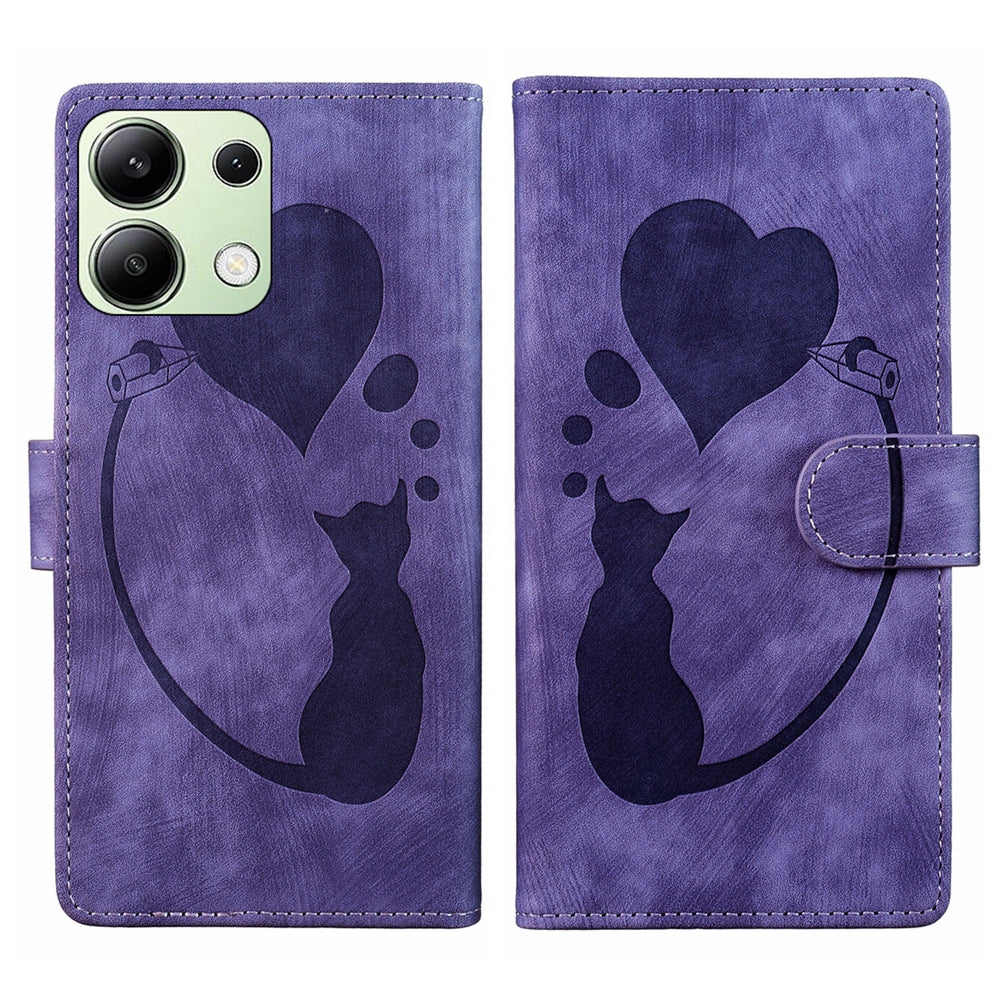 Xiaomi Redmi Note 13 4G Heart & Cat Embossed Multi-Functional Pen Leather Wallet Phone Case with Stand and Card Slots