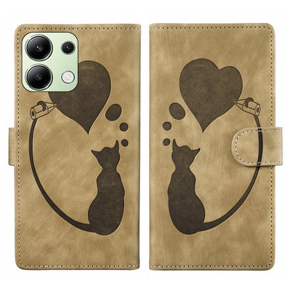 Xiaomi Redmi Note 13 4G Heart & Cat Embossed Multi-Functional Pen Leather Wallet Phone Case with Stand and Card Slots