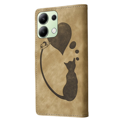 Xiaomi Redmi Note 13 4G Heart & Cat Embossed Multi-Functional Pen Leather Wallet Phone Case with Stand and Card Slots