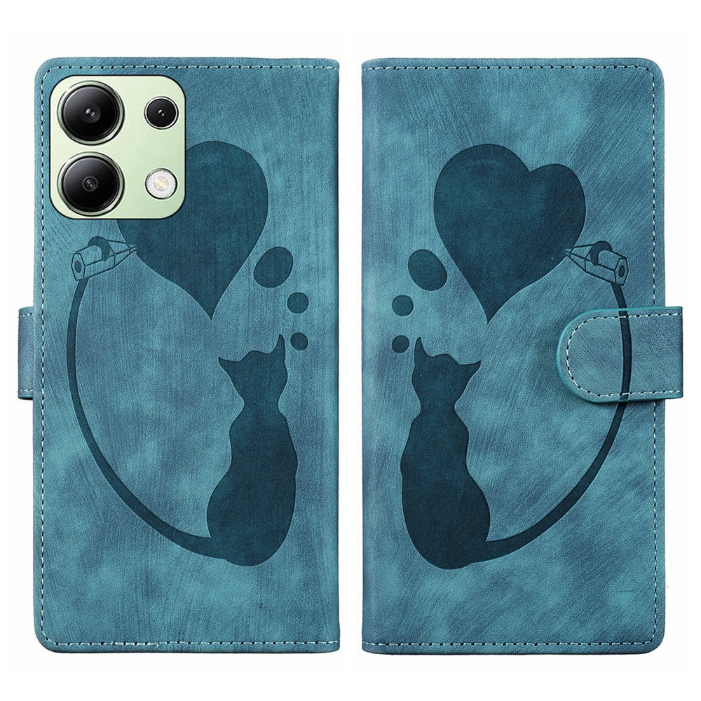 Xiaomi Redmi Note 13 4G Heart & Cat Embossed Multi-Functional Pen Leather Wallet Phone Case with Stand and Card Slots