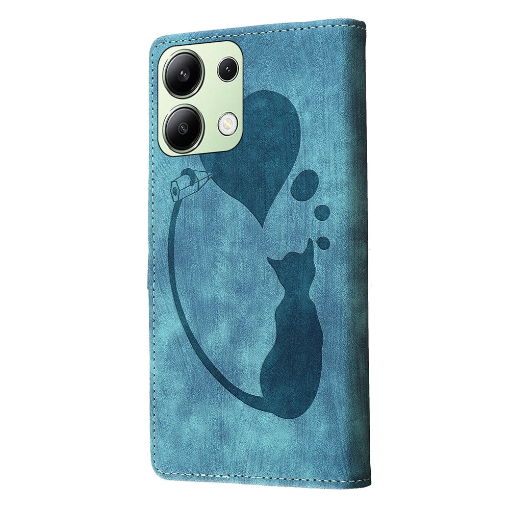 Xiaomi Redmi Note 13 4G Heart & Cat Embossed Multi-Functional Pen Leather Wallet Phone Case with Stand and Card Slots