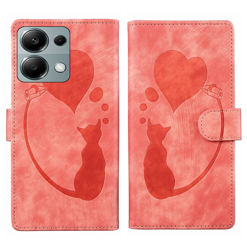 Xiaomi Redmi Note 13 Pro 4G Heart & Cat Embossed Multi-Functional Pen Leather Wallet Phone Case with Stand and Card Slots