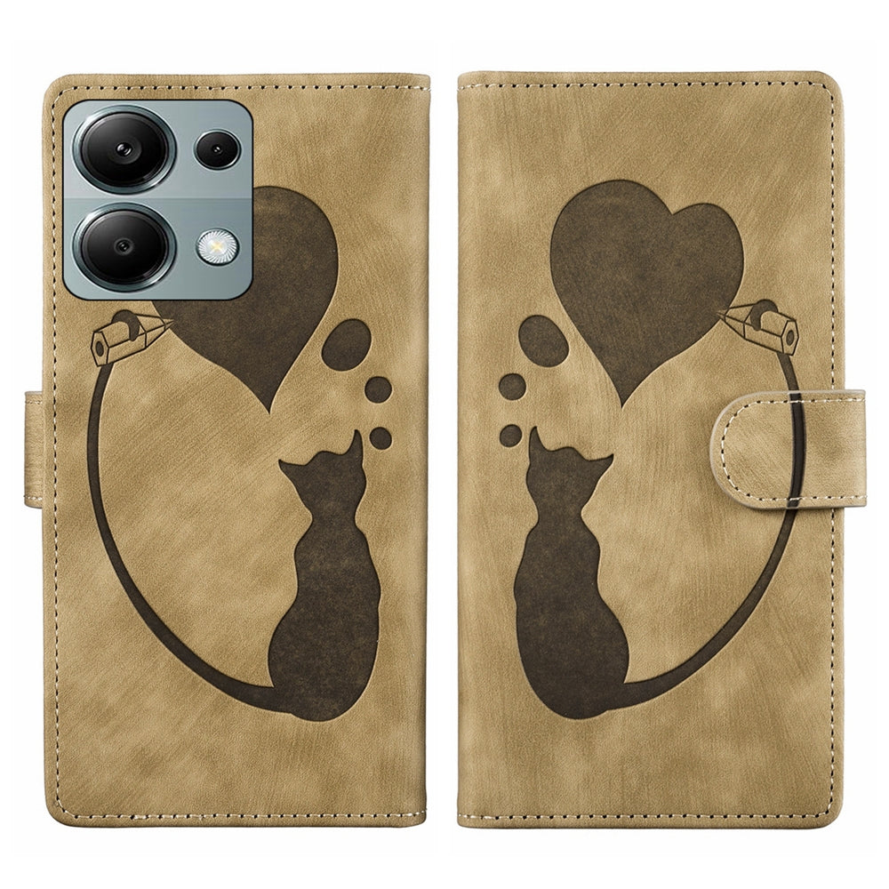 Xiaomi Redmi Note 13 Pro 4G Heart & Cat Embossed Multi-Functional Pen Leather Wallet Phone Case with Stand and Card Slots