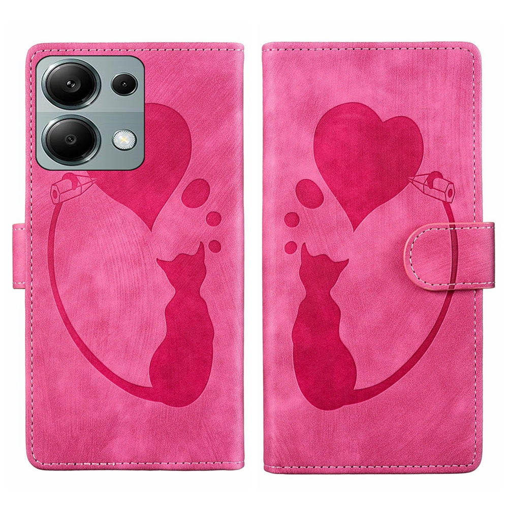 Xiaomi Redmi Note 13 Pro 4G Heart & Cat Embossed Multi-Functional Pen Leather Wallet Phone Case with Stand and Card Slots