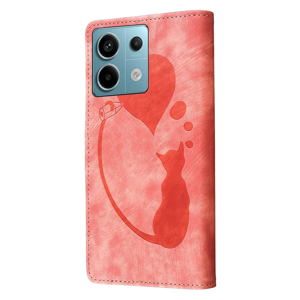 Xiaomi Redmi Note 13 Pro 5G Heart & Cat Embossed Multi-Functional Pen Leather Wallet Phone Case with Stand and Card Slots