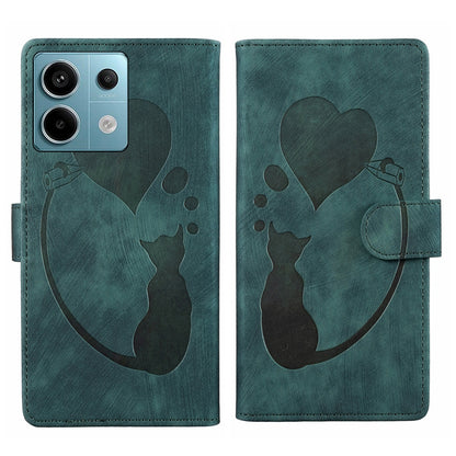 Xiaomi Redmi Note 13 Pro 5G Heart & Cat Embossed Multi-Functional Pen Leather Wallet Phone Case with Stand and Card Slots