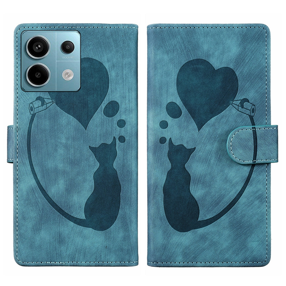 Xiaomi Redmi Note 13 Pro 5G Heart & Cat Embossed Multi-Functional Pen Leather Wallet Phone Case with Stand and Card Slots