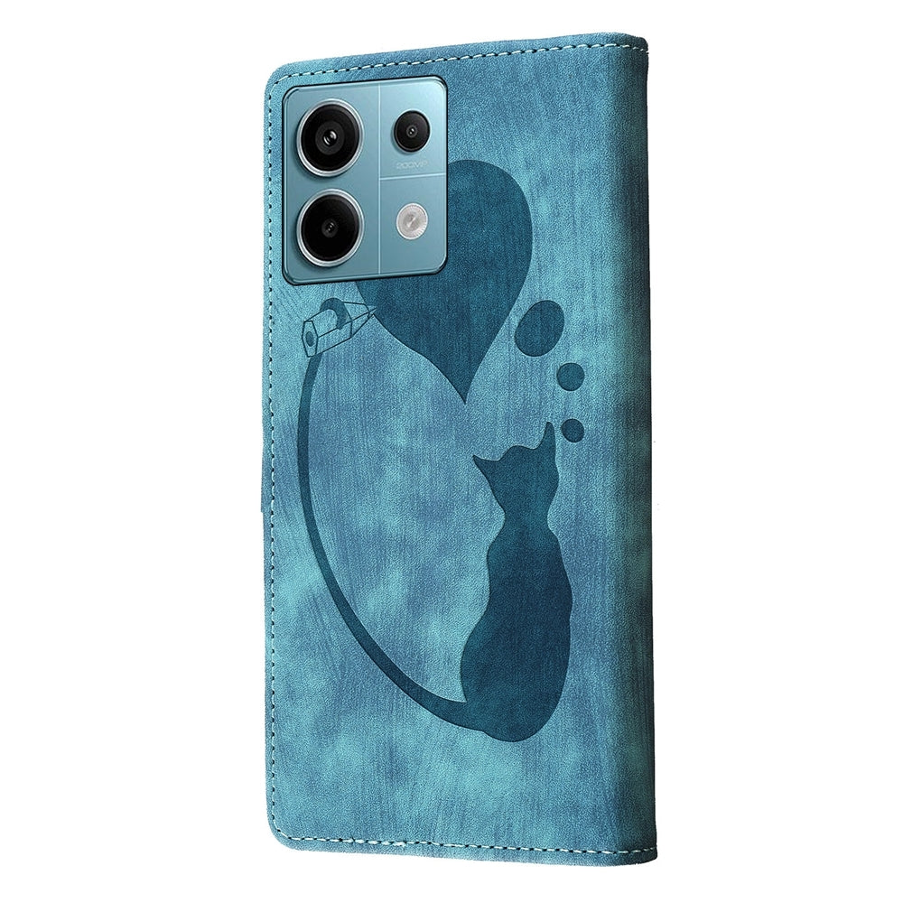 Xiaomi Redmi Note 13 Pro 5G Heart & Cat Embossed Multi-Functional Pen Leather Wallet Phone Case with Stand and Card Slots