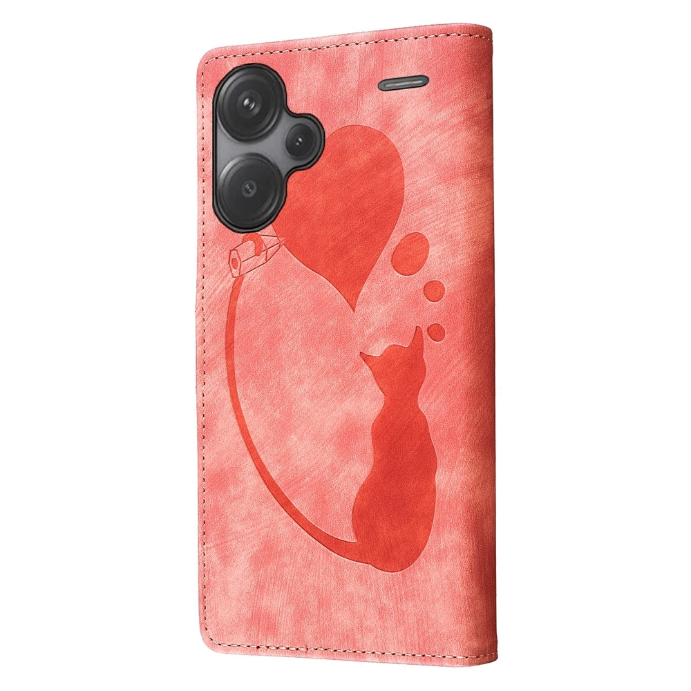 Xiaomi Redmi Note 13 Pro+ Heart & Cat Embossed Multi-Functional Pen Leather Wallet Phone Case with Stand and Card Slots