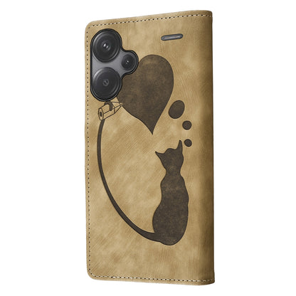 Xiaomi Redmi Note 13 Pro+ Heart & Cat Embossed Multi-Functional Pen Leather Wallet Phone Case with Stand and Card Slots