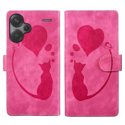 Xiaomi Redmi Note 13 Pro+ Heart & Cat Embossed Multi-Functional Pen Leather Wallet Phone Case with Stand and Card Slots