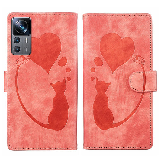 Xiaomi 12T Heart & Cat Embossed Multi-Functional Pen Leather Wallet Phone Case with Stand and Card Slots