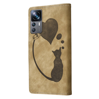 Xiaomi 12T Heart & Cat Embossed Multi-Functional Pen Leather Wallet Phone Case with Stand and Card Slots