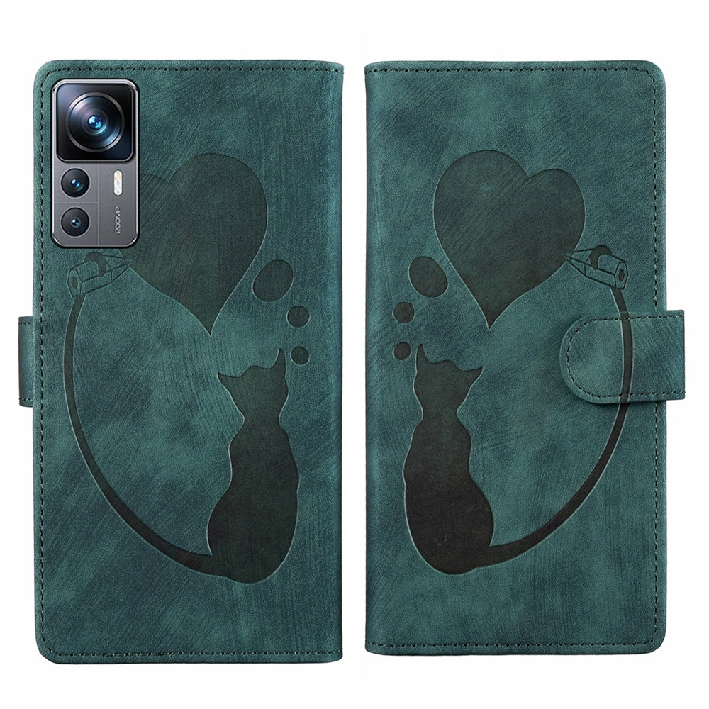 Xiaomi 12T Heart & Cat Embossed Multi-Functional Pen Leather Wallet Phone Case with Stand and Card Slots