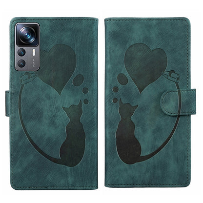 Xiaomi 12T Heart & Cat Embossed Multi-Functional Pen Leather Wallet Phone Case with Stand and Card Slots