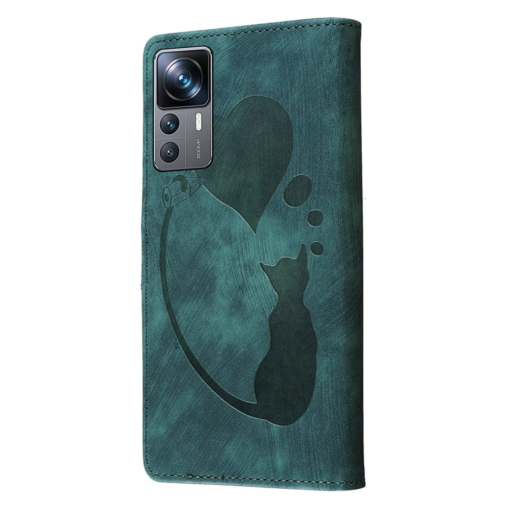 Xiaomi 12T Heart & Cat Embossed Multi-Functional Pen Leather Wallet Phone Case with Stand and Card Slots