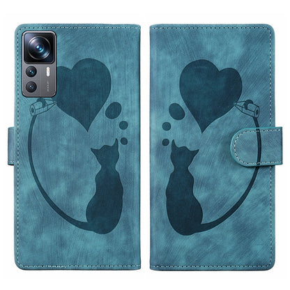 Xiaomi 12T Heart & Cat Embossed Multi-Functional Pen Leather Wallet Phone Case with Stand and Card Slots