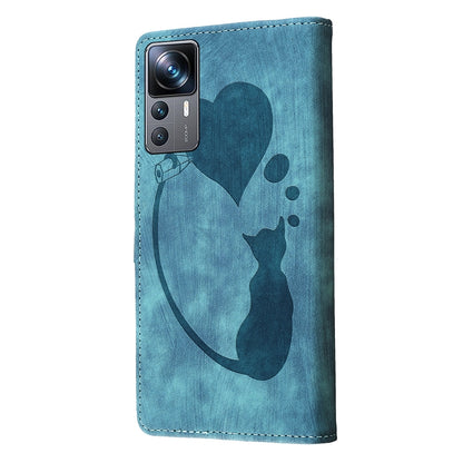 Xiaomi 12T Heart & Cat Embossed Multi-Functional Pen Leather Wallet Phone Case with Stand and Card Slots