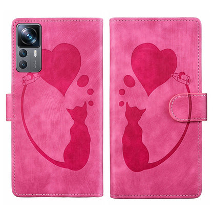 Xiaomi 12T Heart & Cat Embossed Multi-Functional Pen Leather Wallet Phone Case with Stand and Card Slots