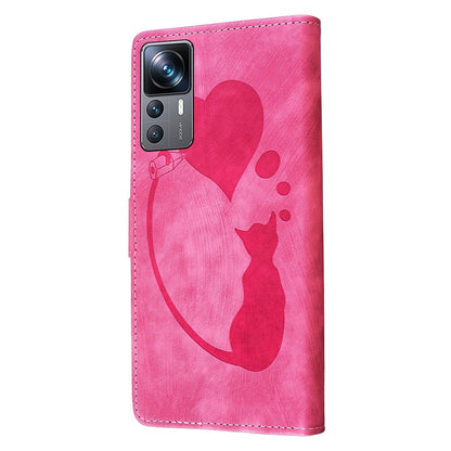 Xiaomi 12T Heart & Cat Embossed Multi-Functional Pen Leather Wallet Phone Case with Stand and Card Slots