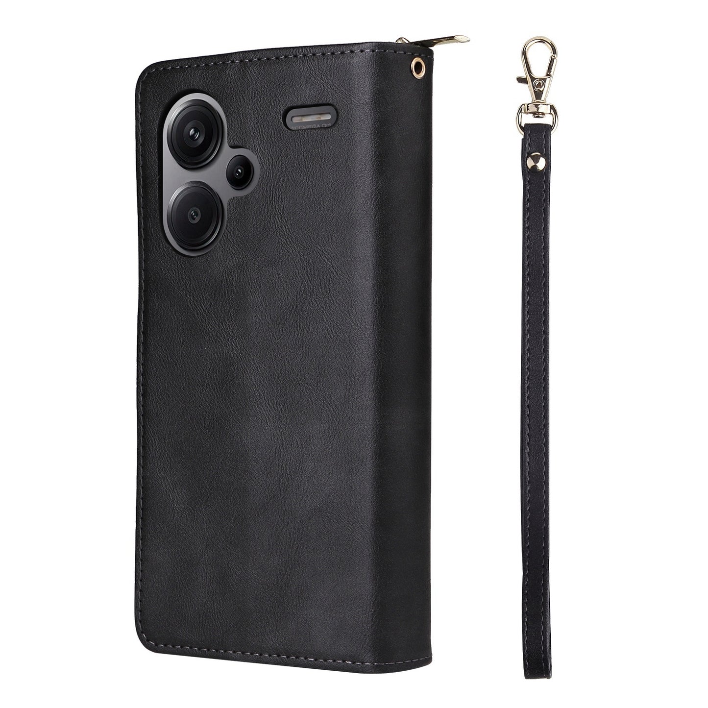 Redmi Note 13 Pro+ Leather Wallet Case with 9 Card Slots, Zipped Cash Pocket & Kickstand - Premium PU TPU Protective Cover with Wrist Strap