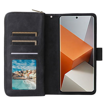 Redmi Note 13 Pro+ Leather Wallet Case with 9 Card Slots, Zipped Cash Pocket & Kickstand - Premium PU TPU Protective Cover with Wrist Strap