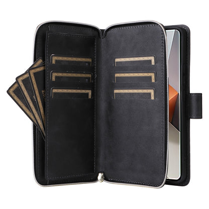 Redmi Note 13 Pro+ Leather Wallet Case with 9 Card Slots, Zipped Cash Pocket & Kickstand - Premium PU TPU Protective Cover with Wrist Strap