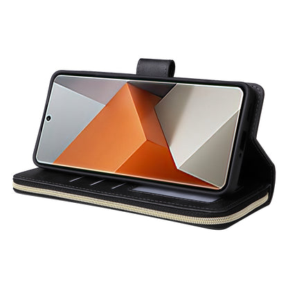 Redmi Note 13 Pro+ Leather Wallet Case with 9 Card Slots, Zipped Cash Pocket & Kickstand - Premium PU TPU Protective Cover with Wrist Strap