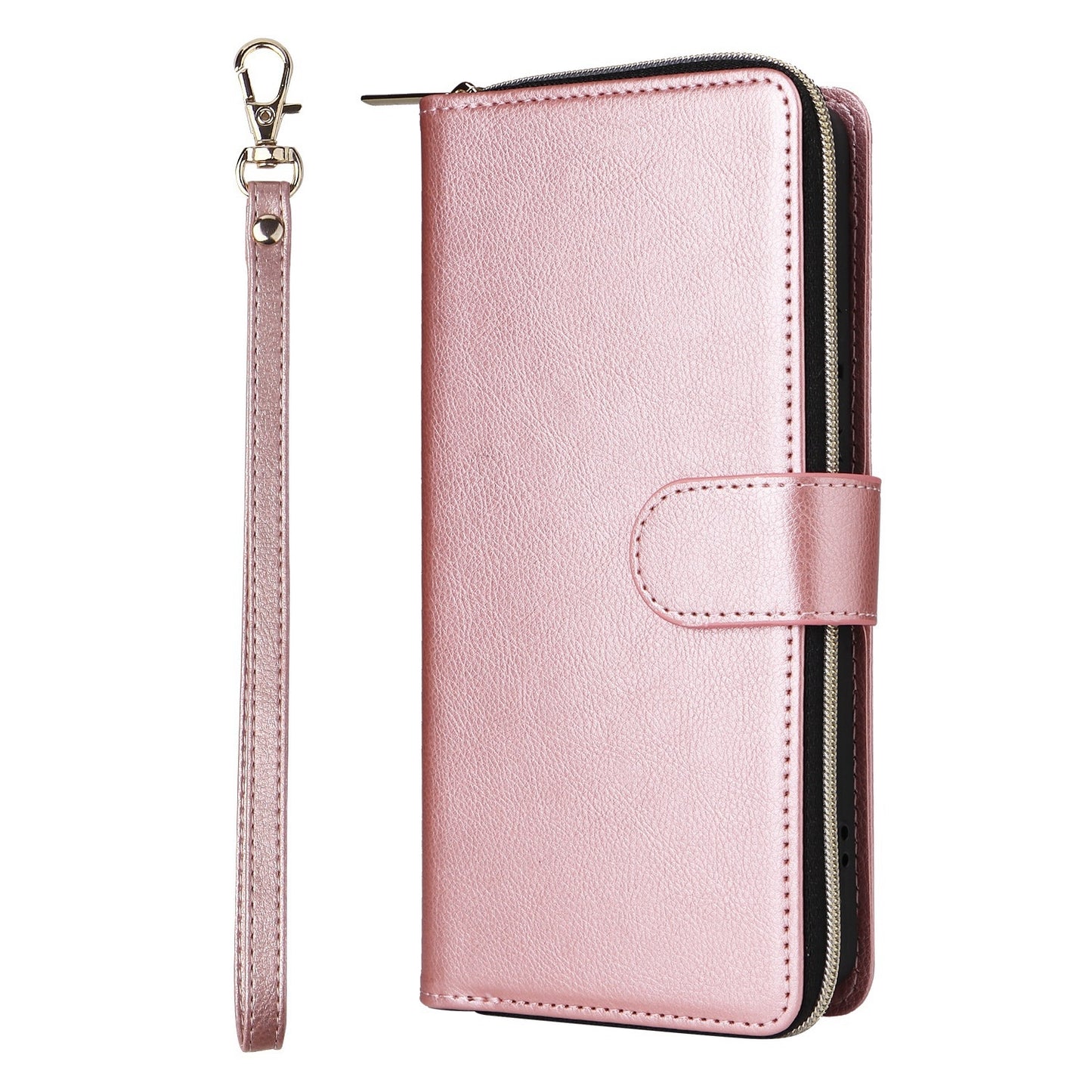 Redmi Note 13 Pro+ Leather Wallet Case with 9 Card Slots, Zipped Cash Pocket & Kickstand - Premium PU TPU Protective Cover with Wrist Strap