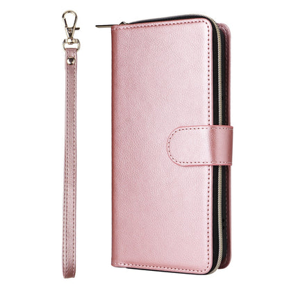 Redmi Note 13 Pro+ Leather Wallet Case with 9 Card Slots, Zipped Cash Pocket & Kickstand - Premium PU TPU Protective Cover with Wrist Strap