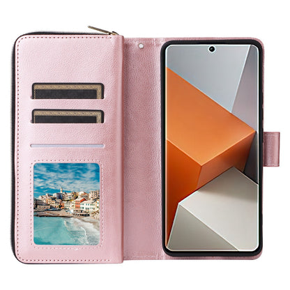 Redmi Note 13 Pro+ Leather Wallet Case with 9 Card Slots, Zipped Cash Pocket & Kickstand - Premium PU TPU Protective Cover with Wrist Strap