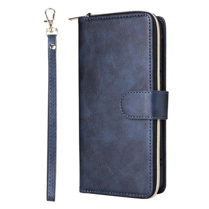 Redmi Note 13 Pro+ Leather Wallet Case with 9 Card Slots, Zipped Cash Pocket & Kickstand - Premium PU TPU Protective Cover with Wrist Strap