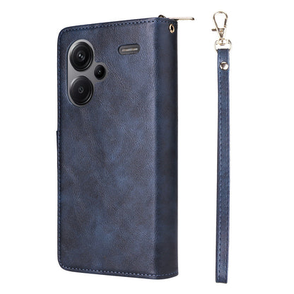 Redmi Note 13 Pro+ Leather Wallet Case with 9 Card Slots, Zipped Cash Pocket & Kickstand - Premium PU TPU Protective Cover with Wrist Strap