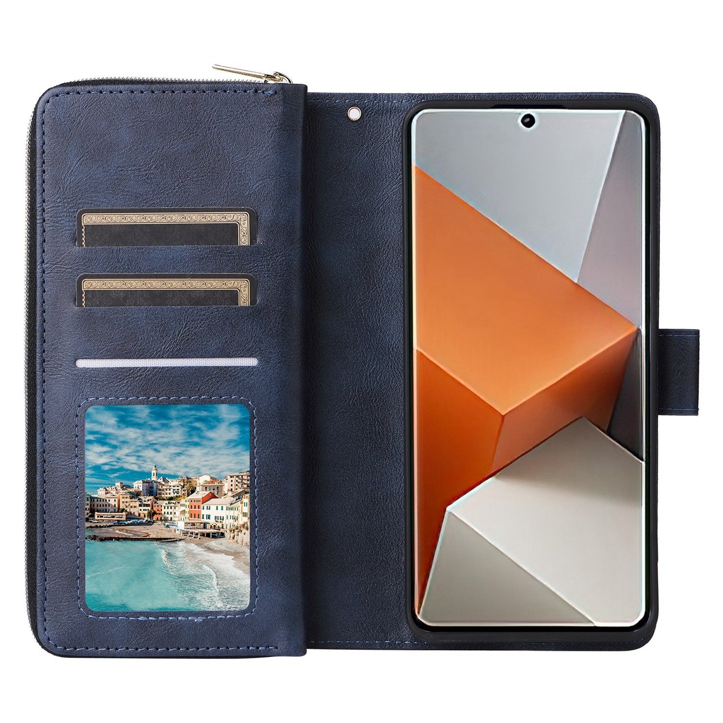 Redmi Note 13 Pro+ Leather Wallet Case with 9 Card Slots, Zipped Cash Pocket & Kickstand - Premium PU TPU Protective Cover with Wrist Strap