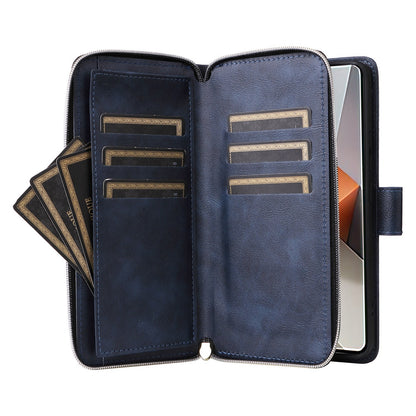 Redmi Note 13 Pro+ Leather Wallet Case with 9 Card Slots, Zipped Cash Pocket & Kickstand - Premium PU TPU Protective Cover with Wrist Strap