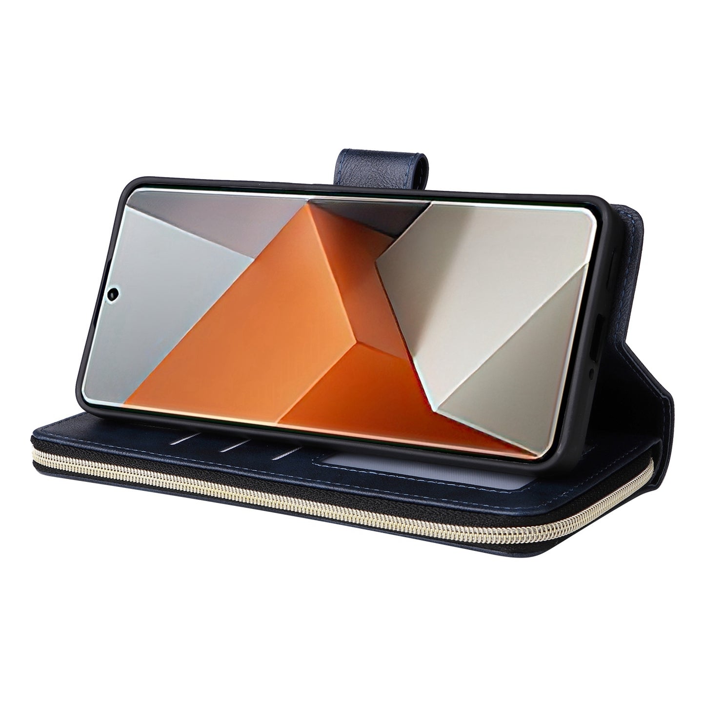 Redmi Note 13 Pro+ Leather Wallet Case with 9 Card Slots, Zipped Cash Pocket & Kickstand - Premium PU TPU Protective Cover with Wrist Strap