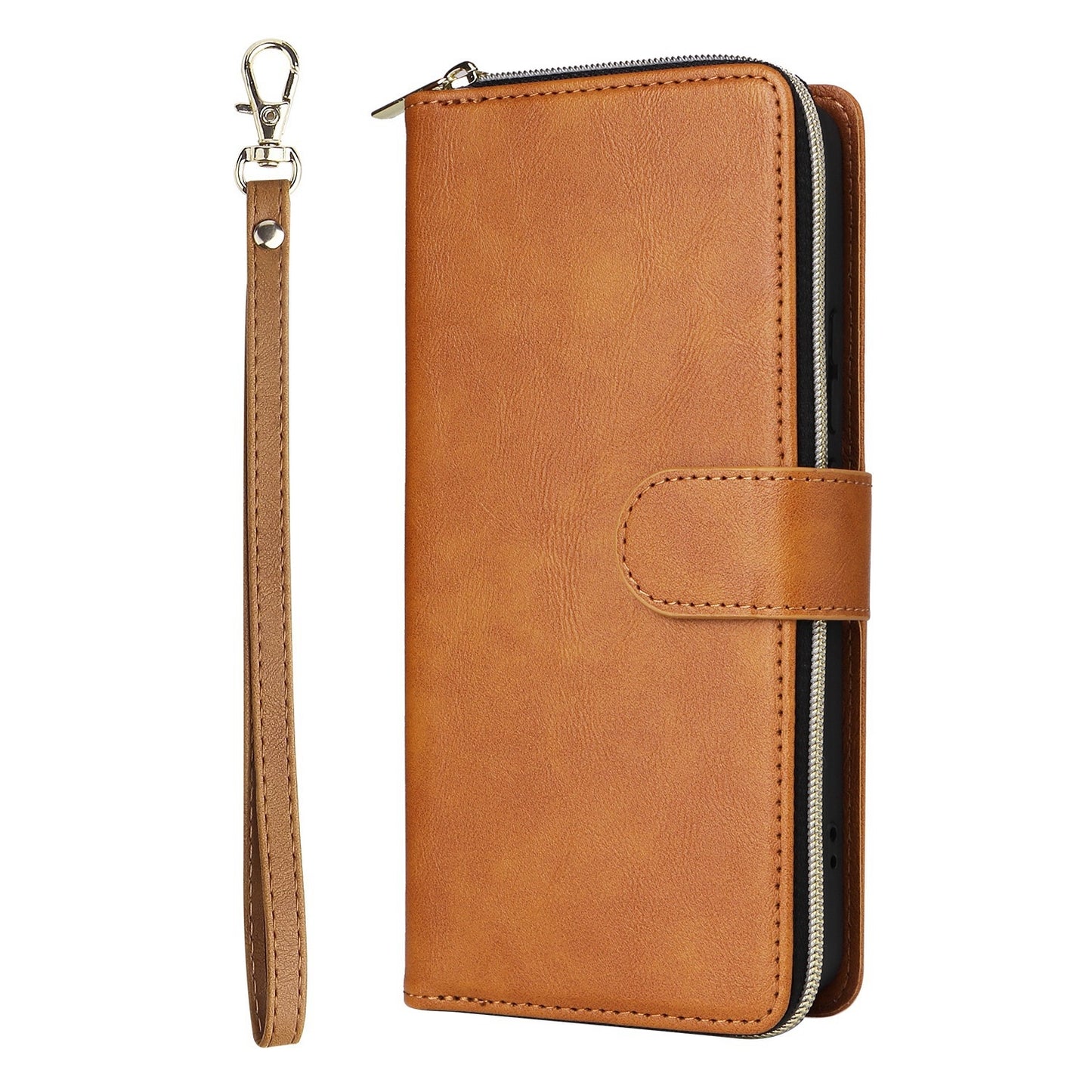 Redmi Note 13 Pro+ Leather Wallet Case with 9 Card Slots, Zipped Cash Pocket & Kickstand - Premium PU TPU Protective Cover with Wrist Strap