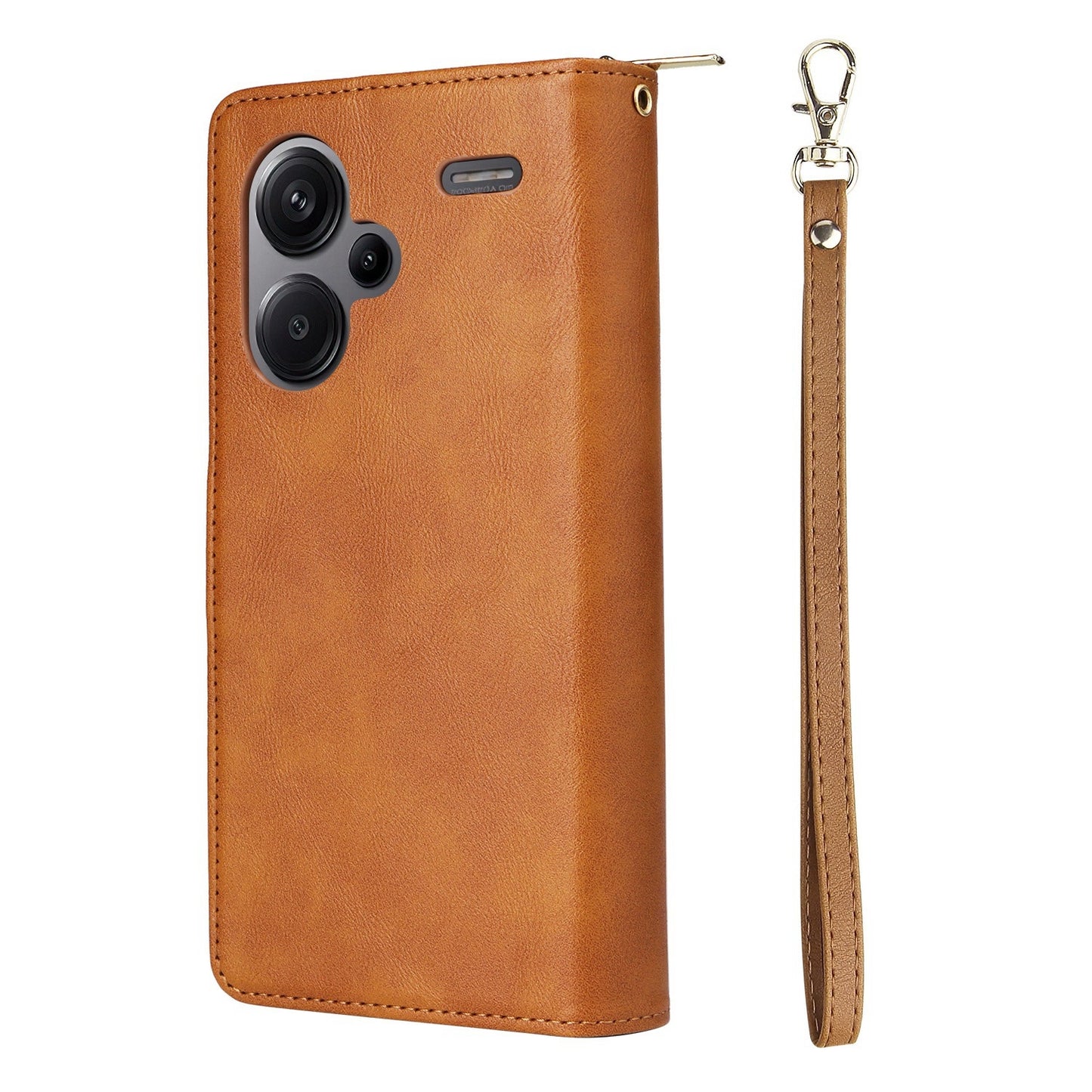 Redmi Note 13 Pro+ Leather Wallet Case with 9 Card Slots, Zipped Cash Pocket & Kickstand - Premium PU TPU Protective Cover with Wrist Strap