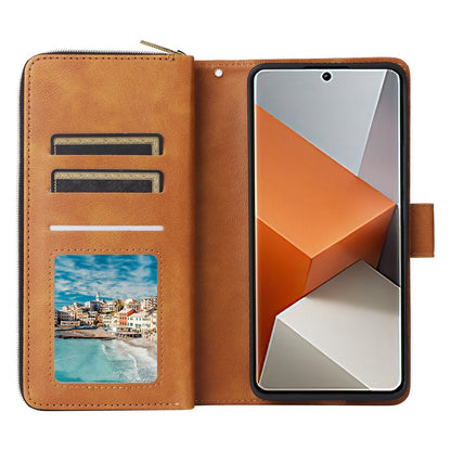 Redmi Note 13 Pro+ Leather Wallet Case with 9 Card Slots, Zipped Cash Pocket & Kickstand - Premium PU TPU Protective Cover with Wrist Strap