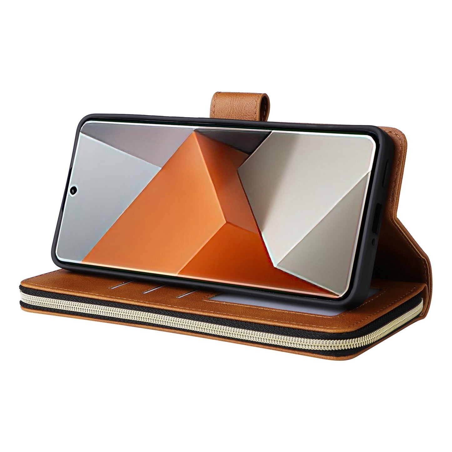 Redmi Note 13 Pro+ Leather Wallet Case with 9 Card Slots, Zipped Cash Pocket & Kickstand - Premium PU TPU Protective Cover with Wrist Strap