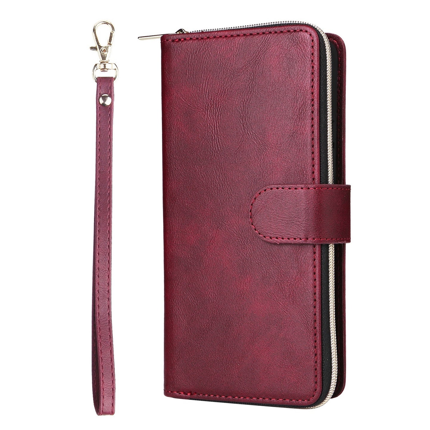 Redmi Note 13 Pro+ Leather Wallet Case with 9 Card Slots, Zipped Cash Pocket & Kickstand - Premium PU TPU Protective Cover with Wrist Strap