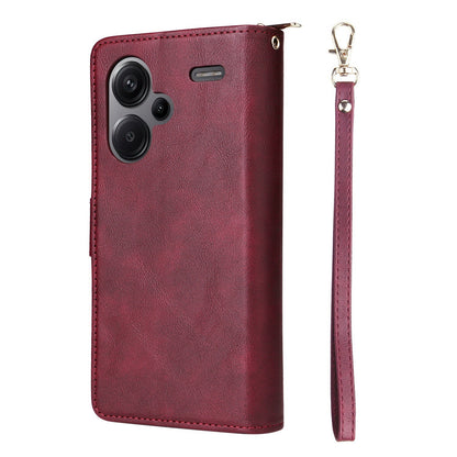 Redmi Note 13 Pro+ Leather Wallet Case with 9 Card Slots, Zipped Cash Pocket & Kickstand - Premium PU TPU Protective Cover with Wrist Strap