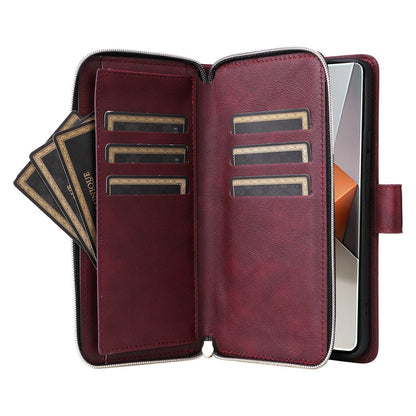 Redmi Note 13 Pro+ Leather Wallet Case with 9 Card Slots, Zipped Cash Pocket & Kickstand - Premium PU TPU Protective Cover with Wrist Strap