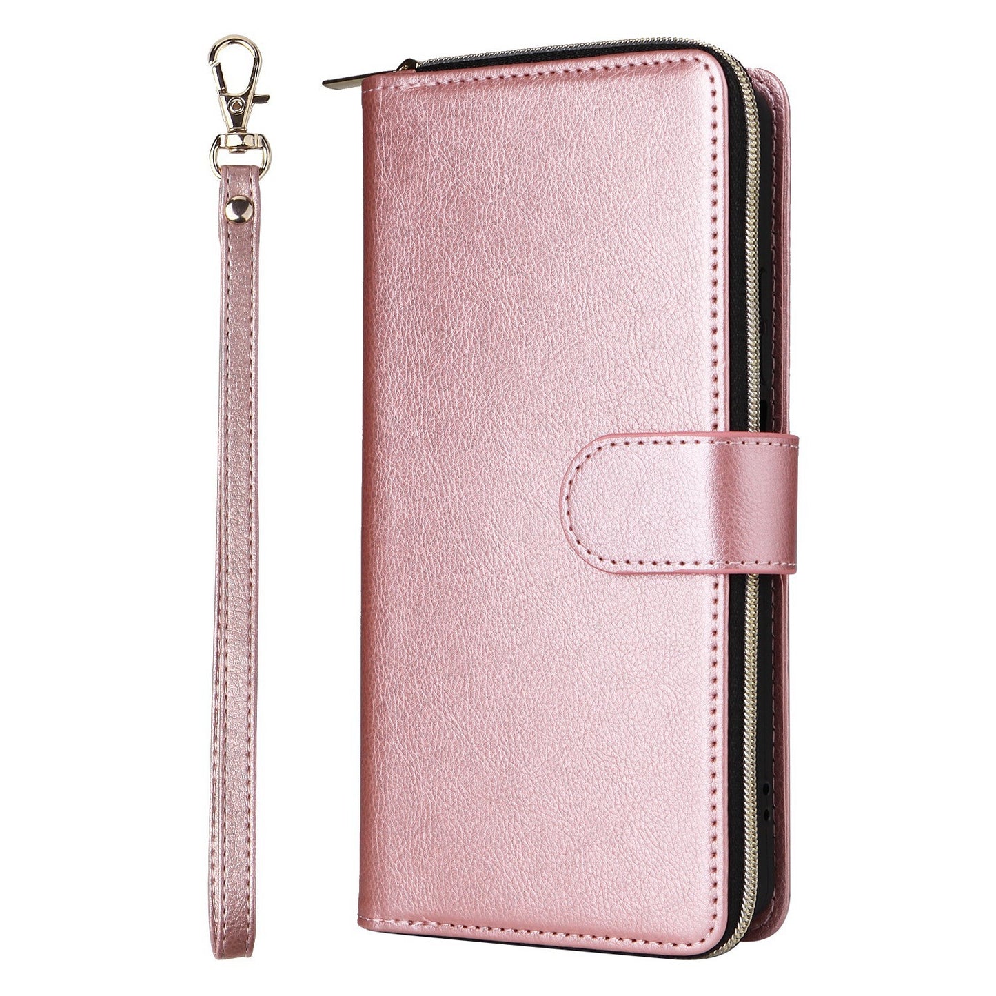 Redmi Note 13 5G Global Leather Wallet Case with 9 Card Slots, Zipped Cash Pocket & Kickstand - Premium PU TPU Protective Cover with Wrist Strap