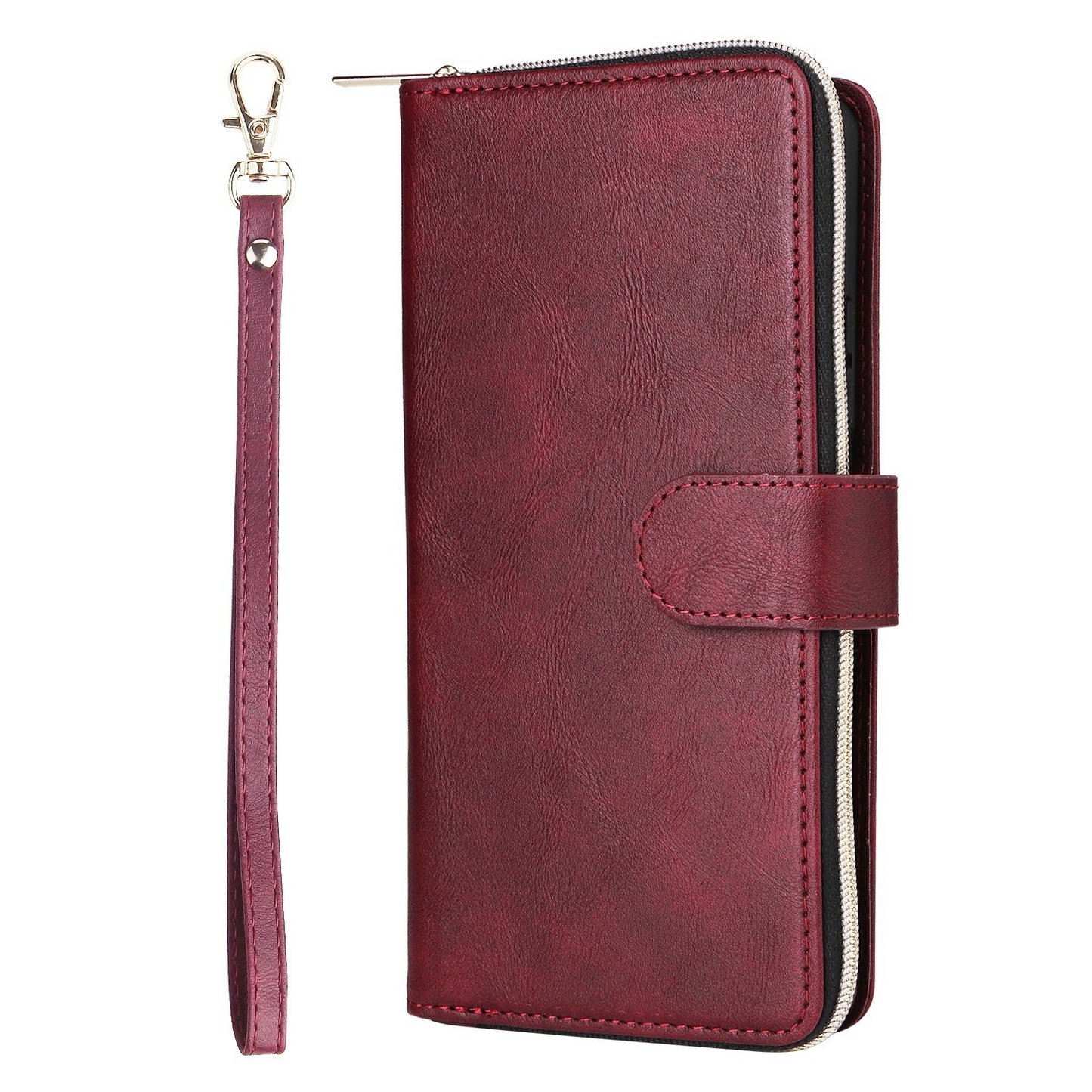 Redmi Note 13 5G Global Leather Wallet Case with 9 Card Slots, Zipped Cash Pocket & Kickstand - Premium PU TPU Protective Cover with Wrist Strap