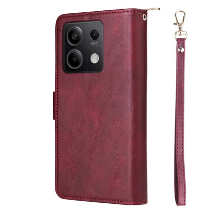 Redmi Note 13 5G Global Leather Wallet Case with 9 Card Slots, Zipped Cash Pocket & Kickstand - Premium PU TPU Protective Cover with Wrist Strap